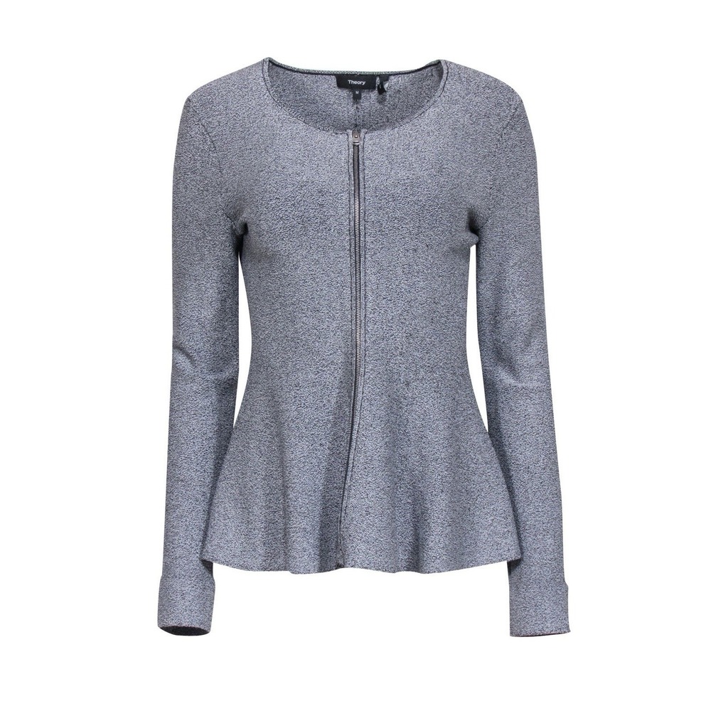Theory Gray Knit Peplum Zip Jacket Stretch Minimalist Office Petite S - Picture 2 of 9